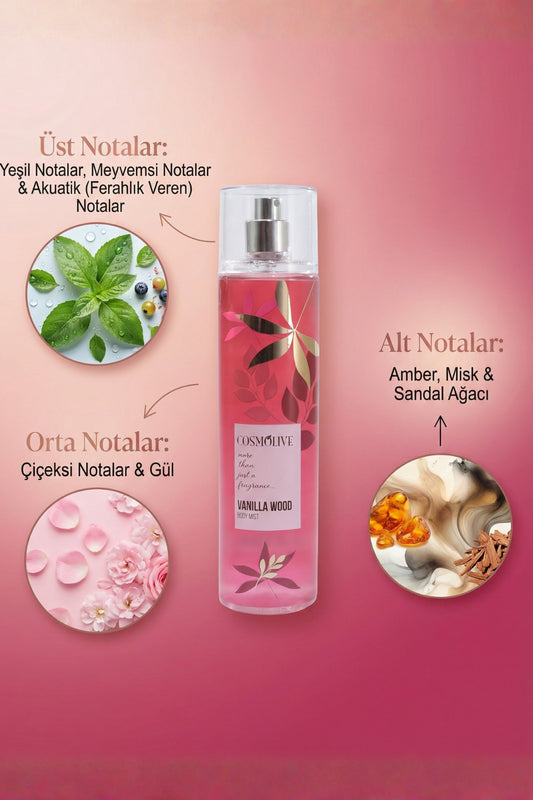 Vücut Spreyi Body Mist Gold Angel Vanilla Wood Kadın Işıltılı Nemlendirici 250 ml - 2