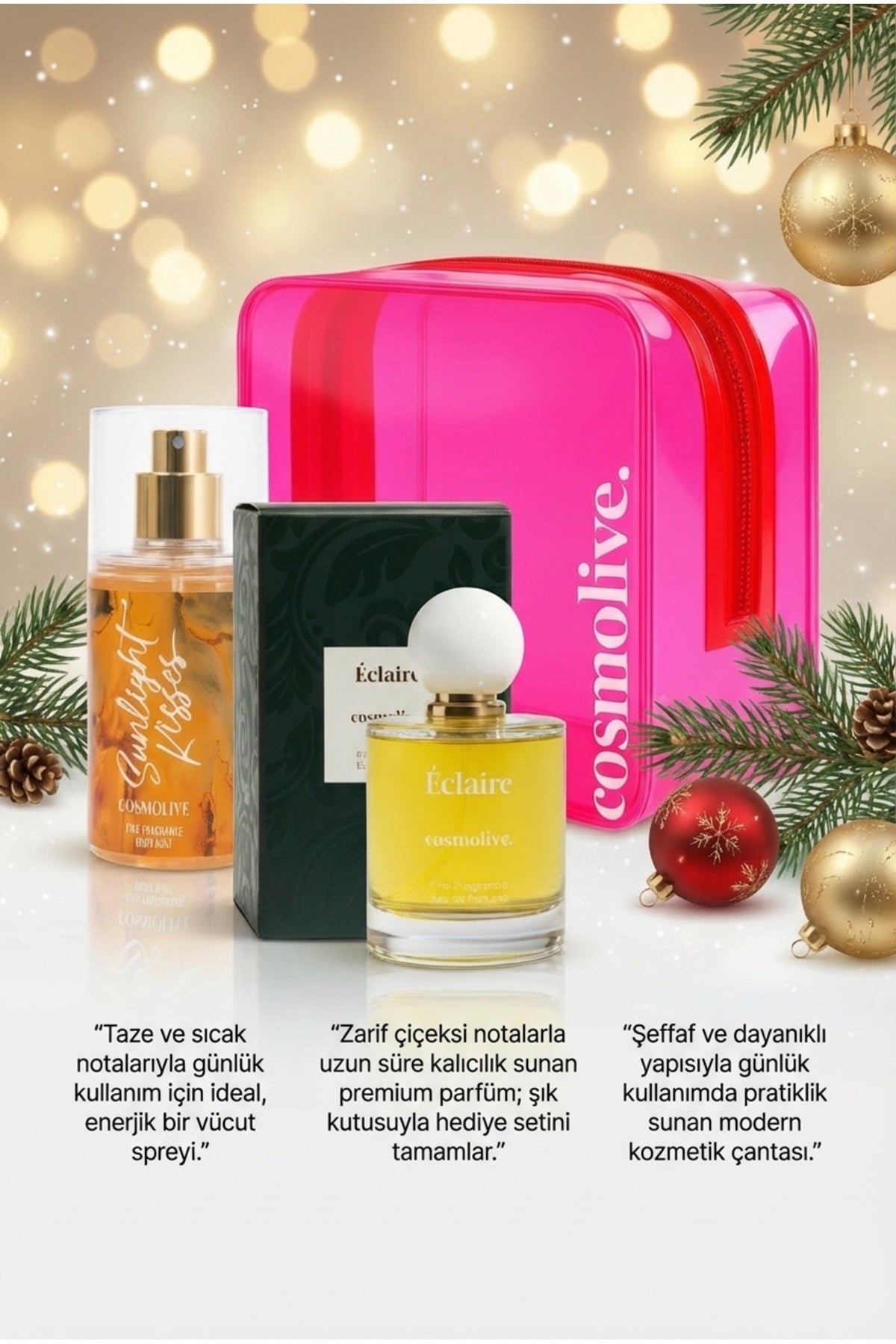 Premium Yılbaşı Ürünleri Hediye Seti Makyaj Çantası, Kadın Parfüm Ve Vücut Spreyi Body Mist - 2