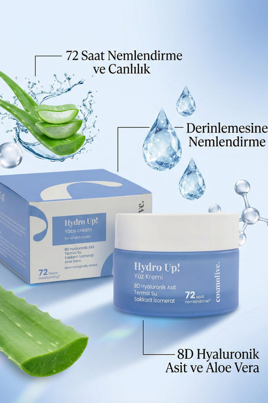 Yüz Kremi 72 Saat Etkili Nemlendirici 8d Hyaluronik Asit Aloe Vera Tüm Cilt Tipleri Su Bazlı - 2