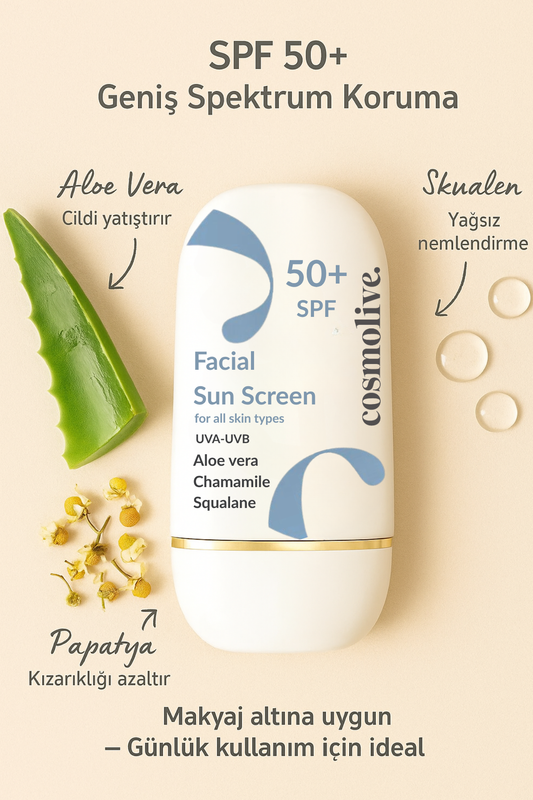 Güneş Kremi %100 Doğal Mineralli Yüz Spf 50 Yağlı - Kuru - Karma Ciltler Su Bazlı