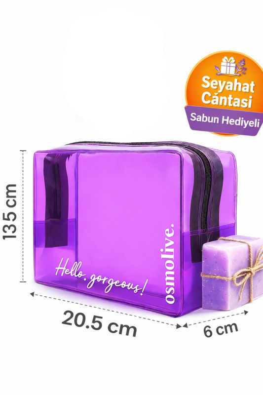 Şeffaf Seyahat Cilt Bakım, Makyaj ve Kozmetik Düzenleme Çantası PVC Mor Large