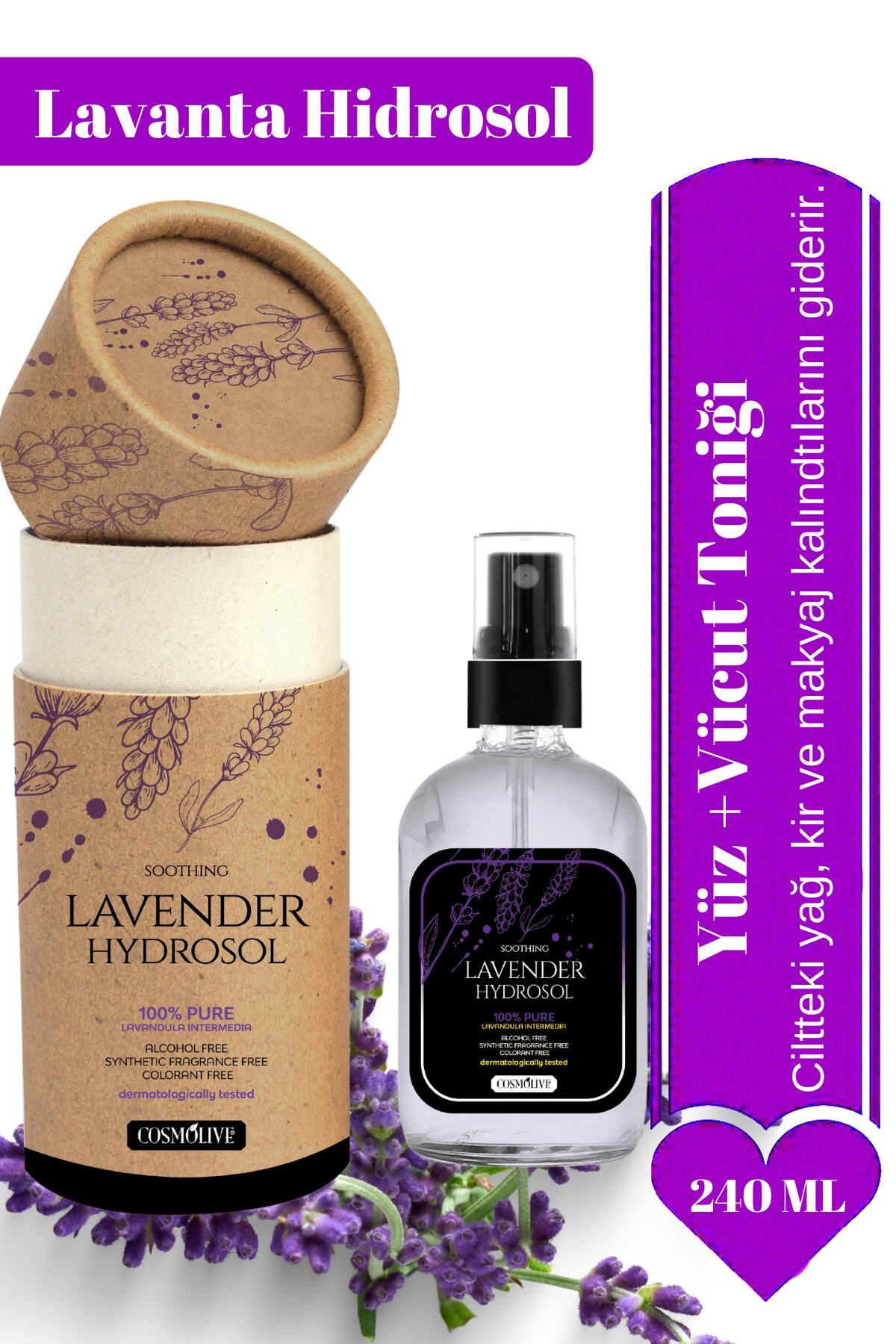 Lavanta Suyu Yüz Ve Vücut Toniği Premium Craft Kutu Cam Şişe - Hidrosol 240 ml