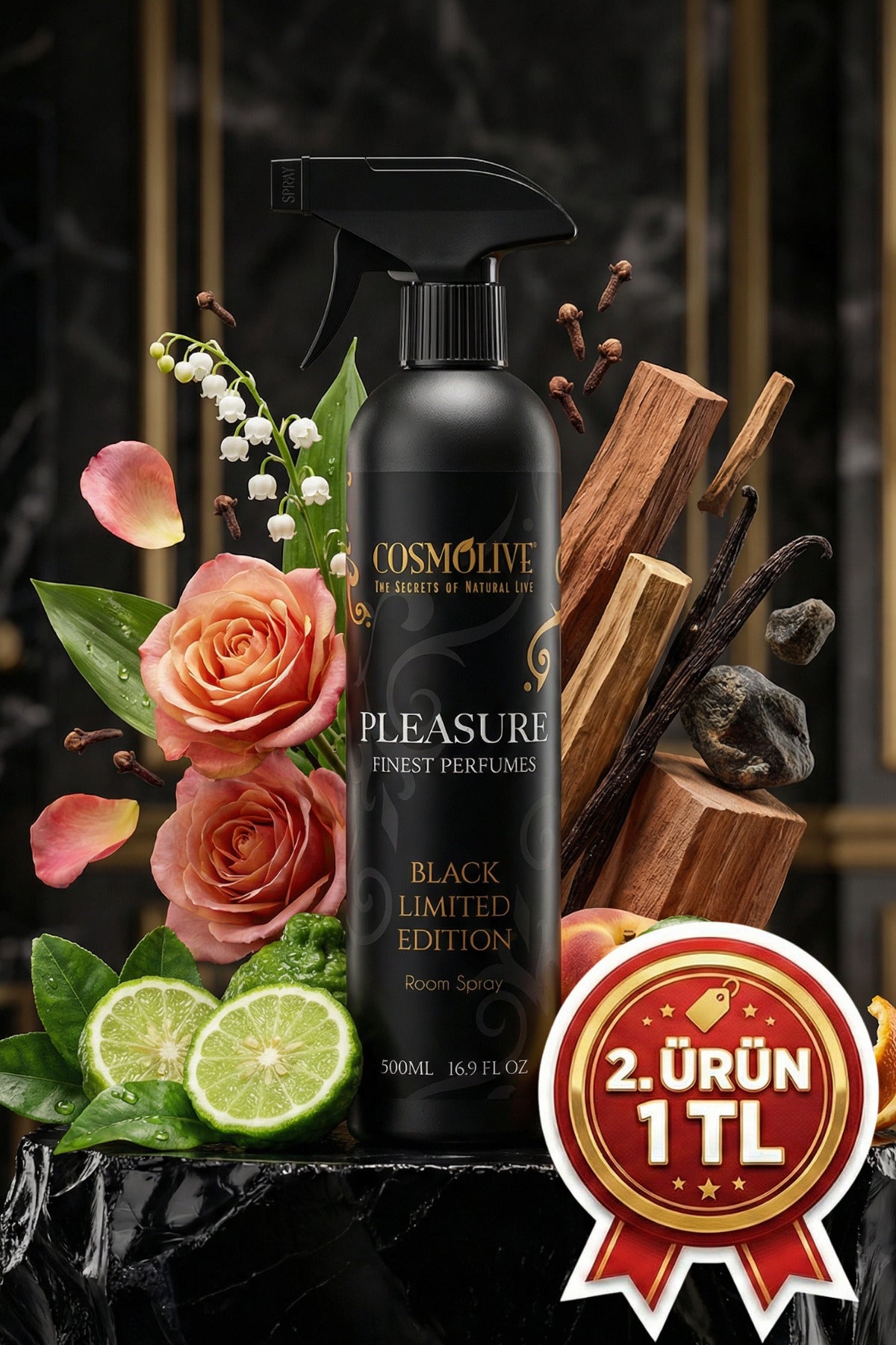 Oda Kokusu Spreyi Sıcak Vanilya & Misk Pleasure Black Limited 500 ML