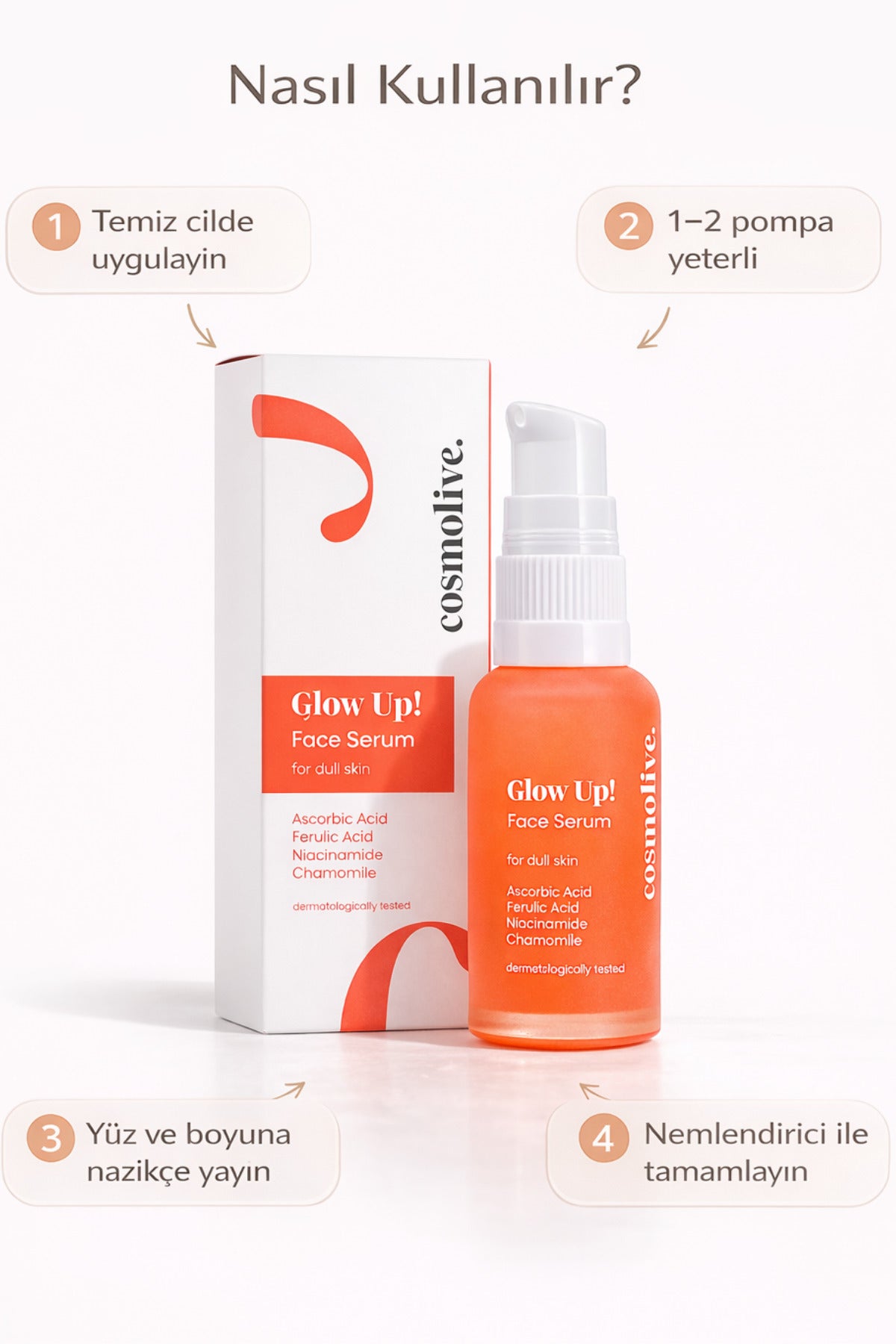 Profesyonel C vitamini Yüz Serum Aydınlatıcı Askorbik Asit Ferulik Asit Niasinamid Papatya - 3