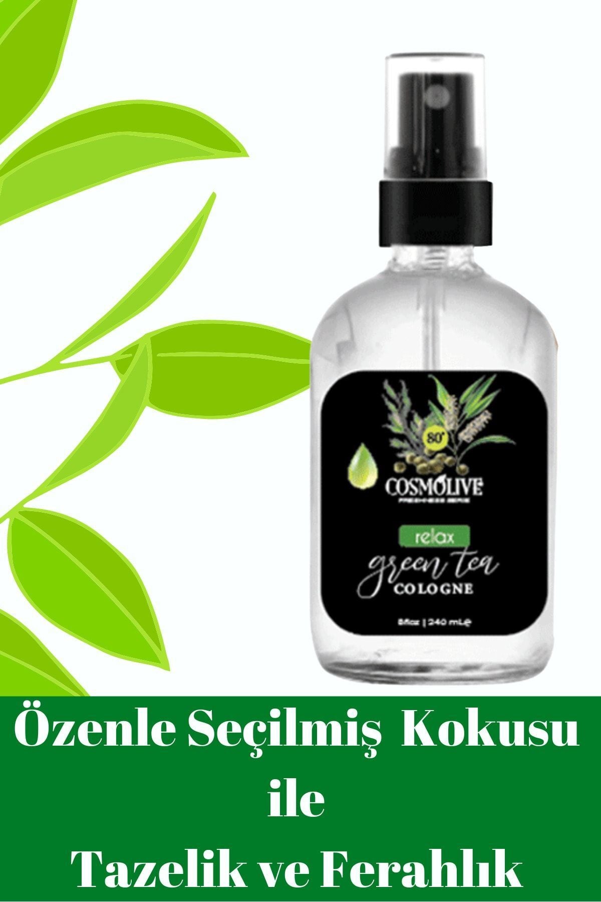 Kolonya Yeşil Çay 80° Spreyli Cam Şişe Kraft Kutu 240 ml - 3