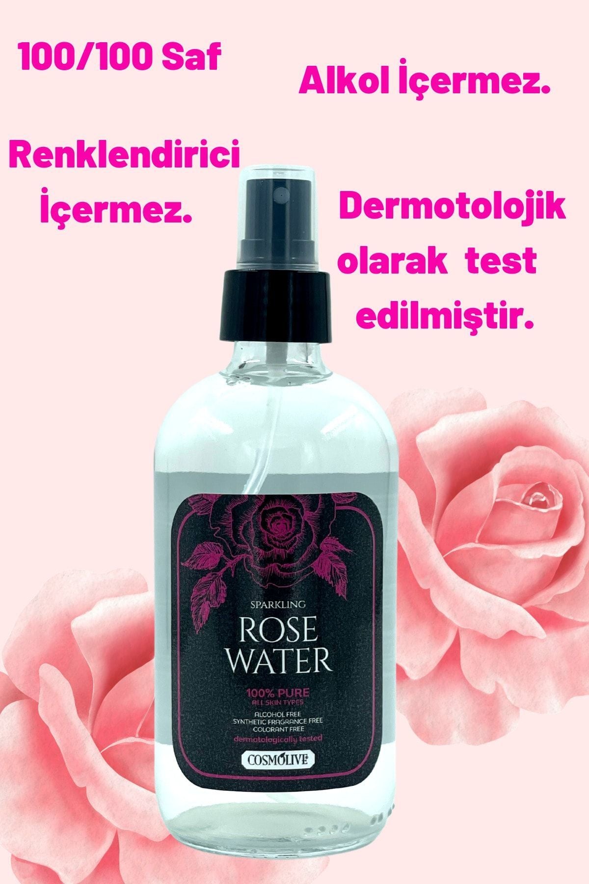 Gül Suyu %100 Saf Aydınlatıcı Gözenek Sıkılaştırıcı Püskürtmeli Cam Şişe 240 ml - 3