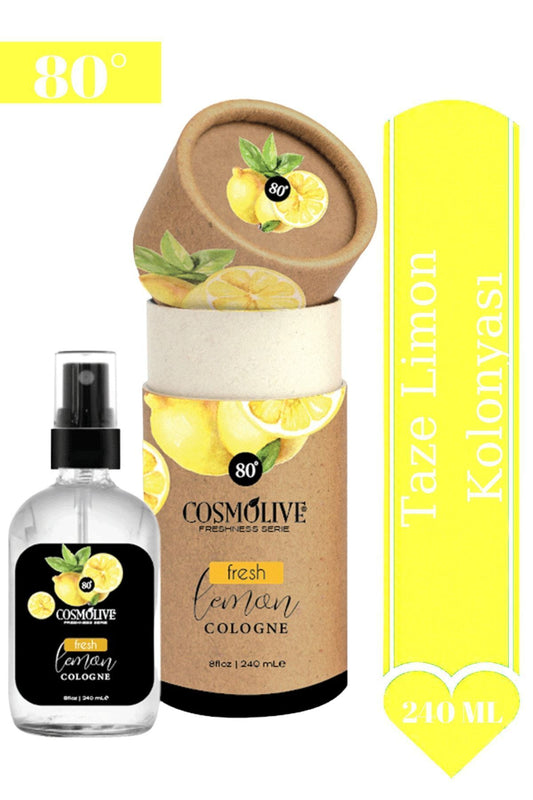 Kolonya Taze Limon 80° Spreyli Cam Şişe Kraft Kutu 240 ml