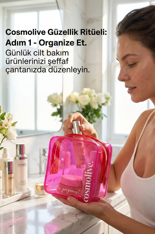 Şeffaf Seyahat Cilt Bakım, Makyaj Ve Kozmetik Düzenleme Çantası Pvc Pembe