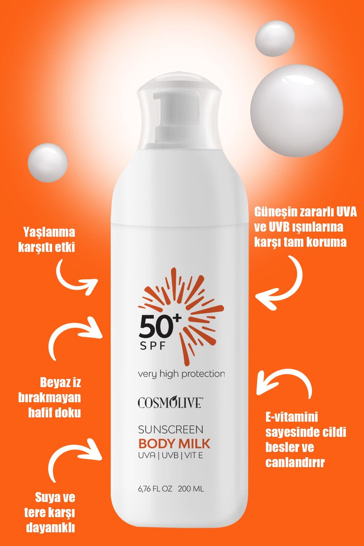 Doğal Güneş Kremi Spf +50 - 200 Ml Suya Dayanıklı Su Bazlı Vücut Sütü, Vit-e, Hafif Doku - 2