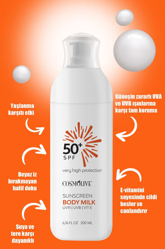 Doğal Güneş Kremi Spf +50 - 200 Ml Suya Dayanıklı Su Bazlı Vücut Sütü, Vit-e, Hafif Doku - 2