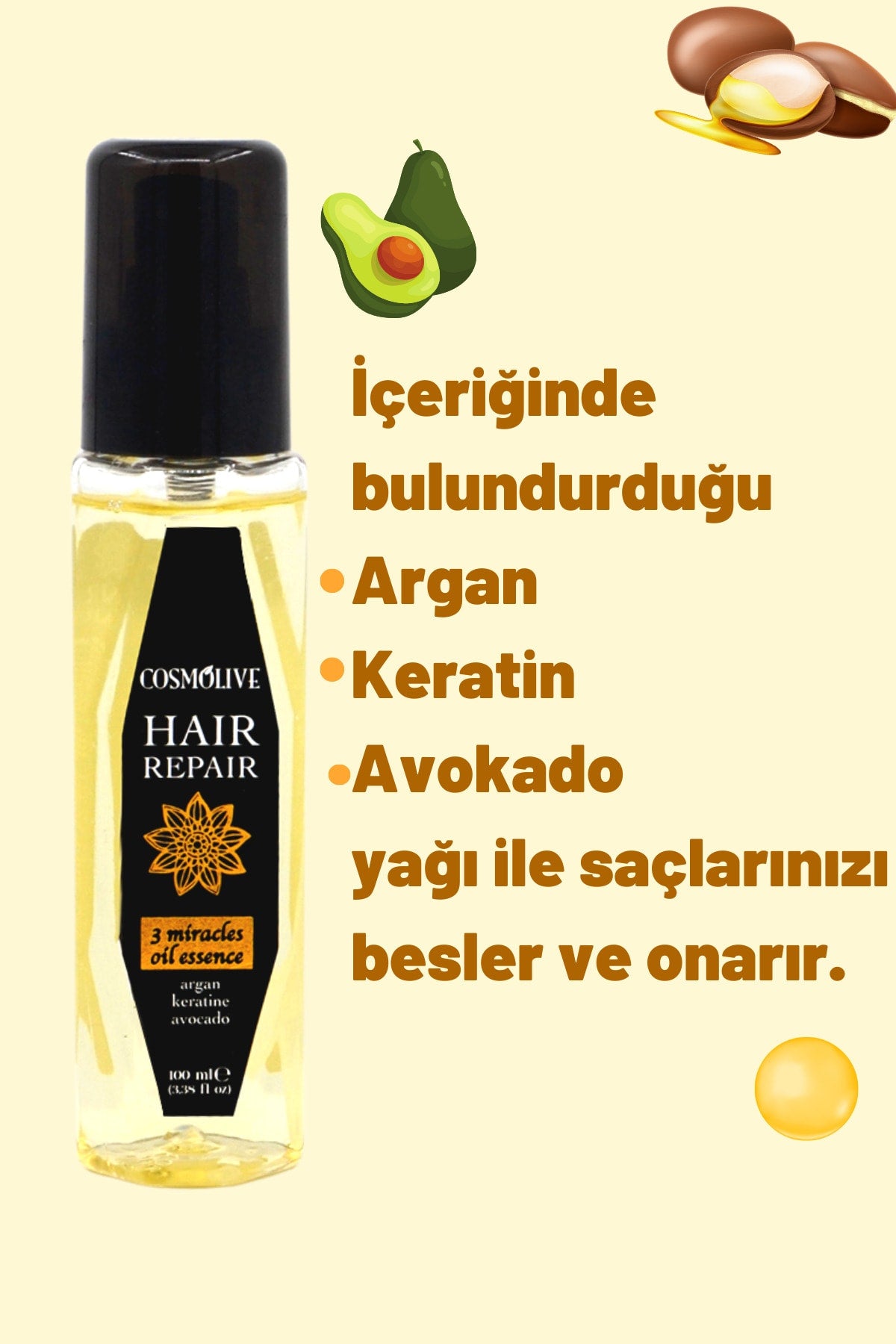 Saç Onarıcı Yağ Argan Keratin Ve Avakado Yağı Içerir 100 Ml - 2
