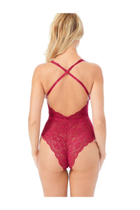 Kadın Babydoll Bodysuit Taş Detaylı Ayarlanabilir Askılar Vişne Renk - 2