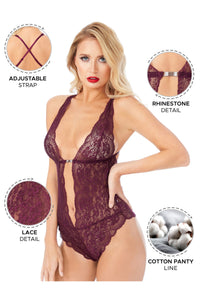 Kadın Babydoll Bodysuit Taş Detaylı Ayarlanabilir Askılar - 3