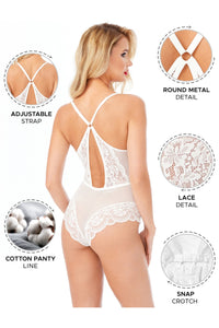 Kadın Bodysuit Babydoll Alttan Çıtçıtlı Dantel Detaylı Askıları Ayarlanabilir Ekru Renk - 3