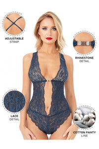 Kadın Babydoll Bodysuit Taş Detaylı Ayarlanabilir Askılar - 3