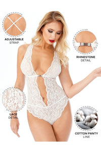 Kadın Babydoll Bodysuit Taş Detaylı Ayarlanabilir Askılar Krem Renk Liana - 3