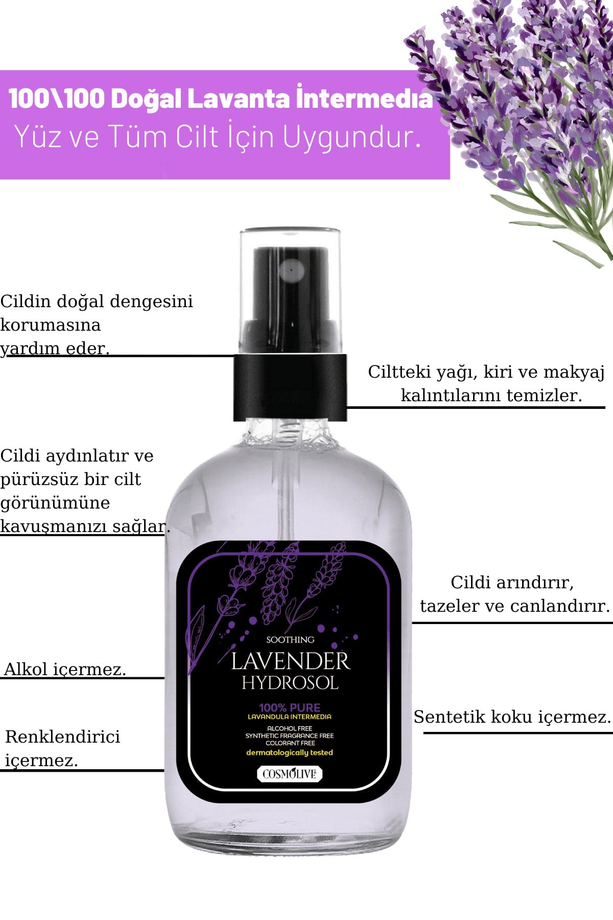 Lavanta Suyu Yüz Ve Vücut Toniği Premium Craft Kutu Cam Şişe - Hidrosol 240 ml - 3