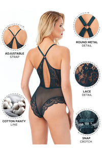 Kadın Bodysuit Babydoll Alttan Çıtçıtlı Dantel Detaylı Askıları Ayarlanabilir Tenan Yeşili - 3