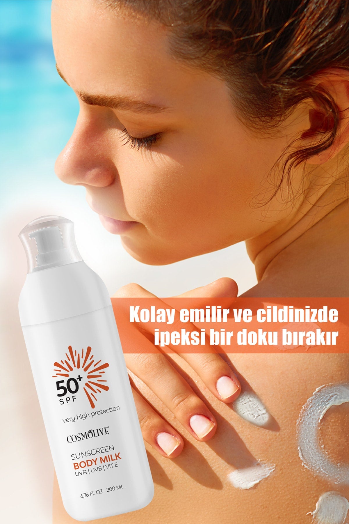 Doğal Güneş Kremi Spf +50 - 200 Ml Suya Dayanıklı Su Bazlı Vücut Sütü, Vit-e, Hafif Doku - 4