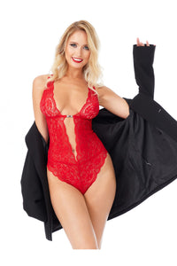 Kadın Babydoll Bodysuit Taş Detaylı Ayarlanabilir Askılar Kırmızı Renk - 4
