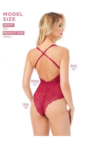 Kadın Babydoll Bodysuit Taş Detaylı Ayarlanabilir Askılar Vişne Renk - 5