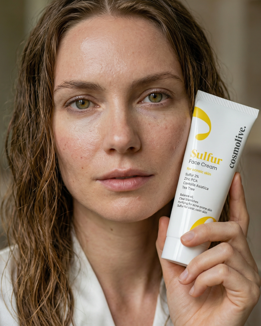 Cosmolive Nemlendirici Yüz Kremi | %3 Kükürt & Tea Tree | Akneye Eğilimli Ciltler | Yağ Kontrolü Doğal Sabun