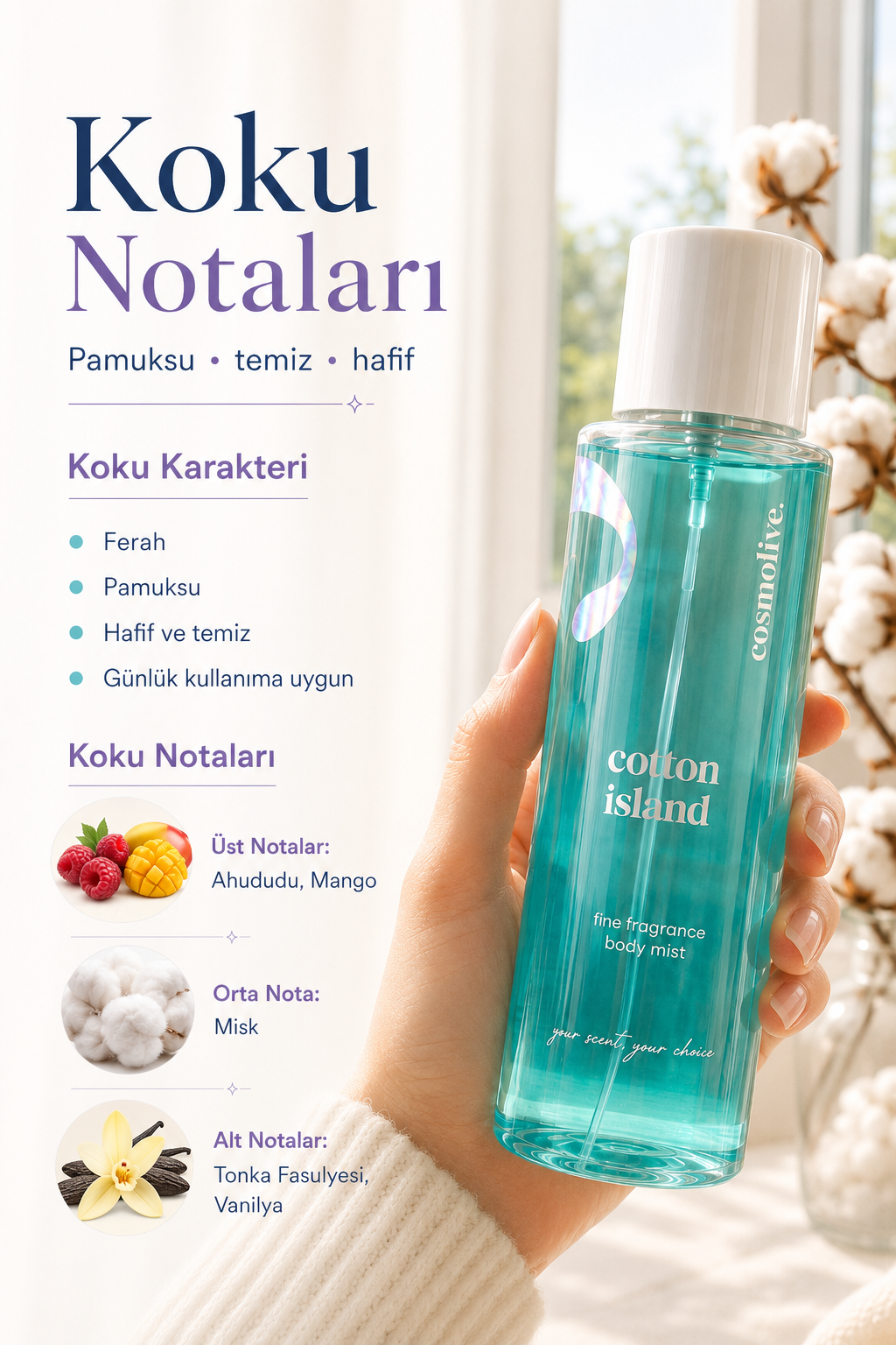 Cotton Island body mist - koku notalari