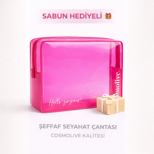 Şeffaf Seyahat Cilt Bakım, Makyaj ve Kozmetik Düzenleme Çantası PVC Pembe_Large