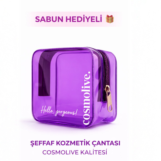 Şeffaf Seyahat Cilt Bakım, Makyaj ve Kozmetik Düzenleme Çantası PVC Mor