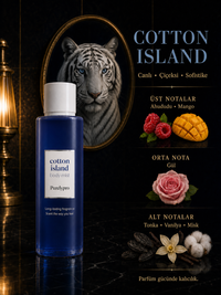 Cotton Island body mist, beyaz kaplan ve canlı çiçeksi koku notaları