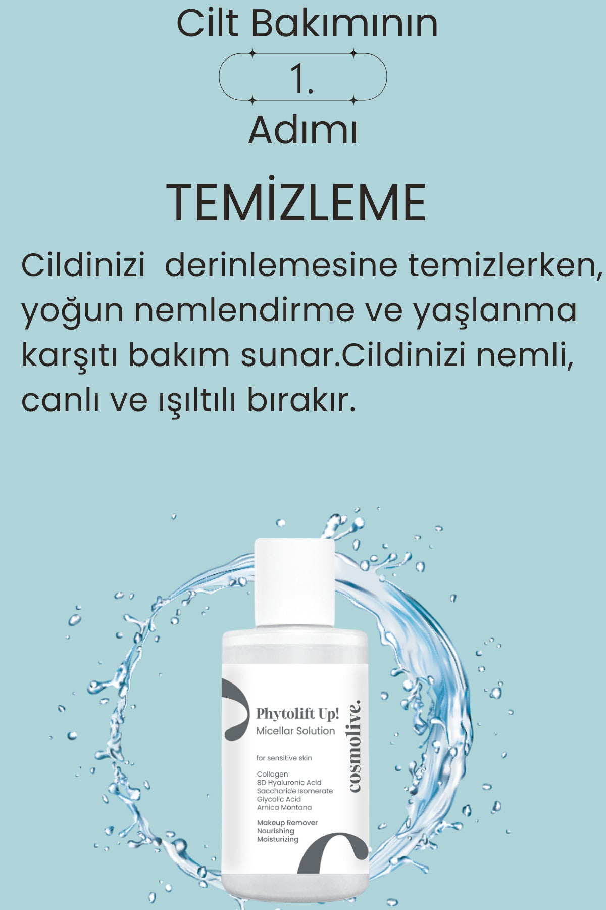 Cosmolive Makyaj Temizleyici Glikolik Ve Hyaluronik Asit Nemlendirici Micellar Su